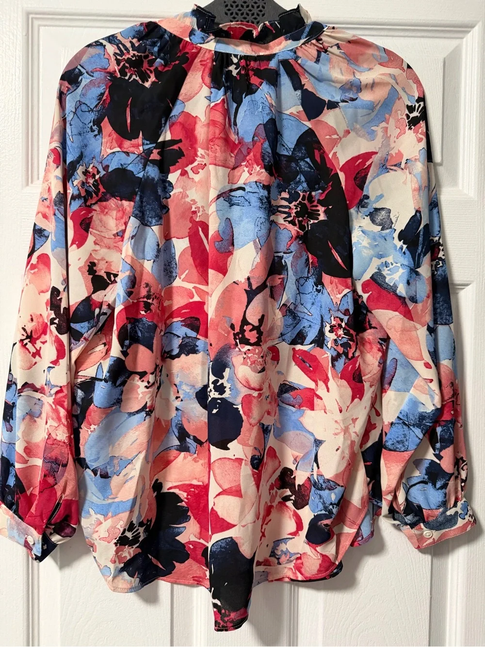 Jones New York Petite PM Floral Button Front Blouse Fresh Guava Multi NWT